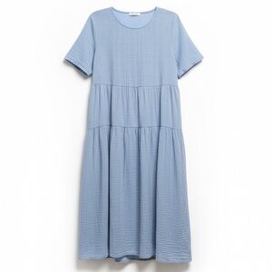 Blue Short Sleeve Tiered Dress Amish Mennonite Modest Traditional